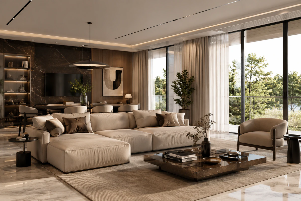 3D living room interior render